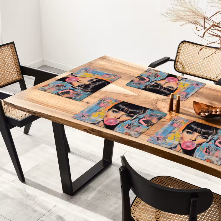Placemat - 6 stuks - Kauwgom - Vrouw - Penseelstreken - Modern — 5