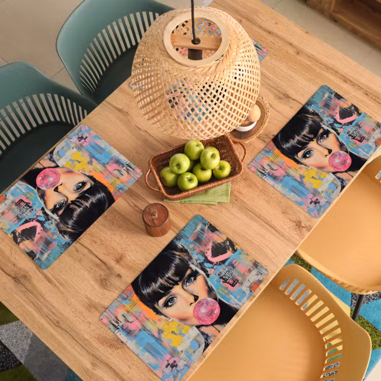 Placemat - 6 stuks - Kauwgom - Vrouw - Penseelstreken - Modern — 6