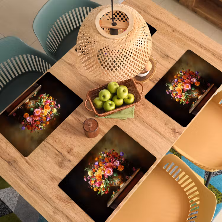 Placemat - 6 stuks - Kleuren - Boeket - Vaas - Hout — 6