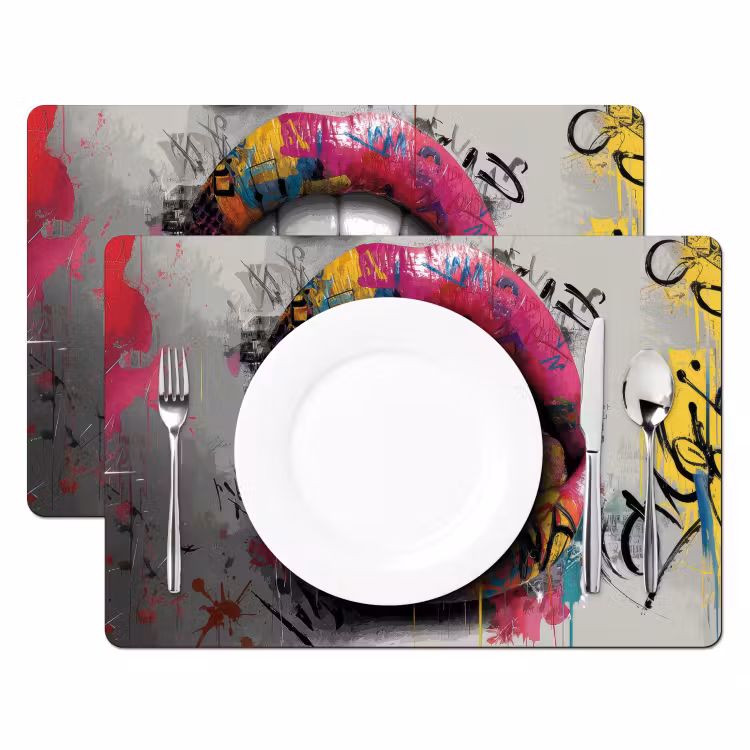 Placemat - 6 stuks - Lippen - Graffiti - Expressief — 2