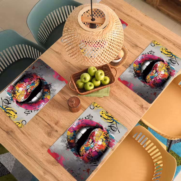 Placemat - 6 stuks - Lippen - Graffiti - Expressief — 6