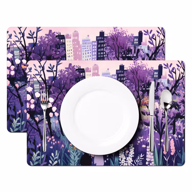 Placemat - 6 stuks - Park - Bomen - Bloemen - Gebouwen — 2