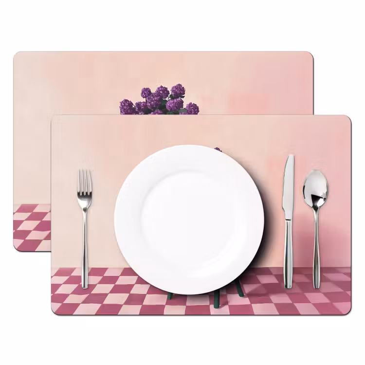 Placemat - 6 stuks - Stoel - Vaas - Bloemen - Geblokt — 2