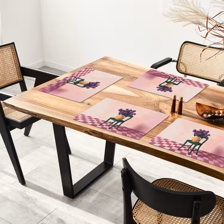 Placemat - 6 stuks - Stoel - Vaas - Bloemen - Geblokt — 5