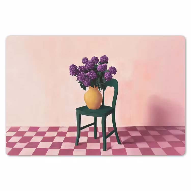 Placemat - 6 stuks - Stoel - Vaas - Bloemen - Geblokt — 7