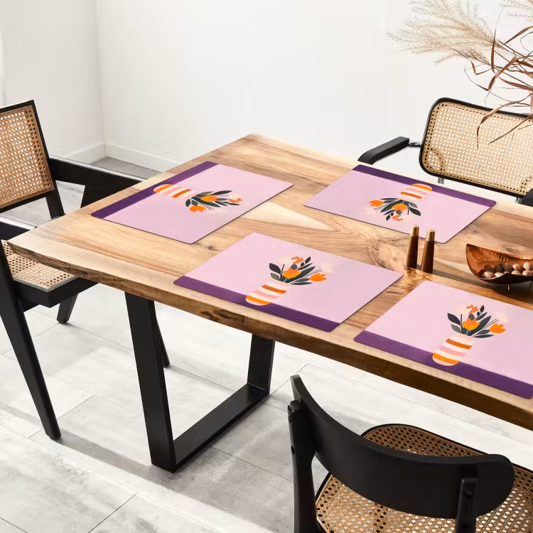 Placemat - 6 stuks - Tulpen - Vaas - Strepen - Paars — 5