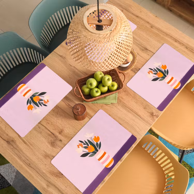 Placemat - 6 stuks - Tulpen - Vaas - Strepen - Paars — 6