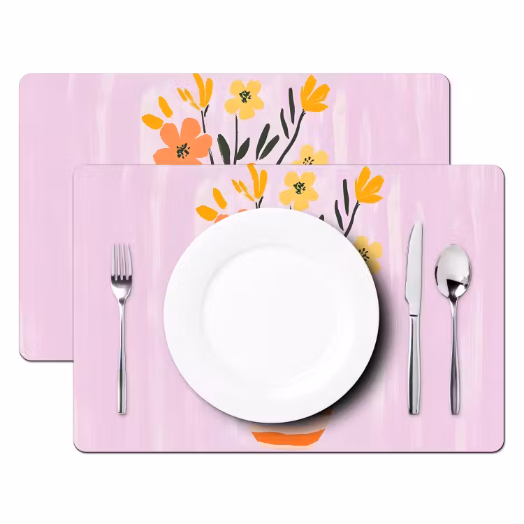 Placemat - 6 stuks - Vaas - Gestreept - Bloemen - Oranje — 2
