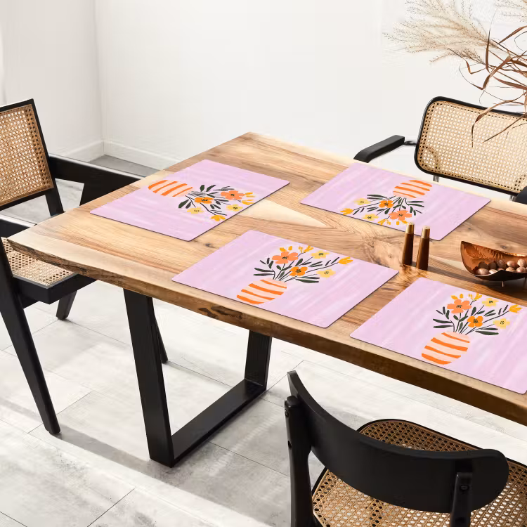 Placemat - 6 stuks - Vaas - Gestreept - Bloemen - Oranje — 5