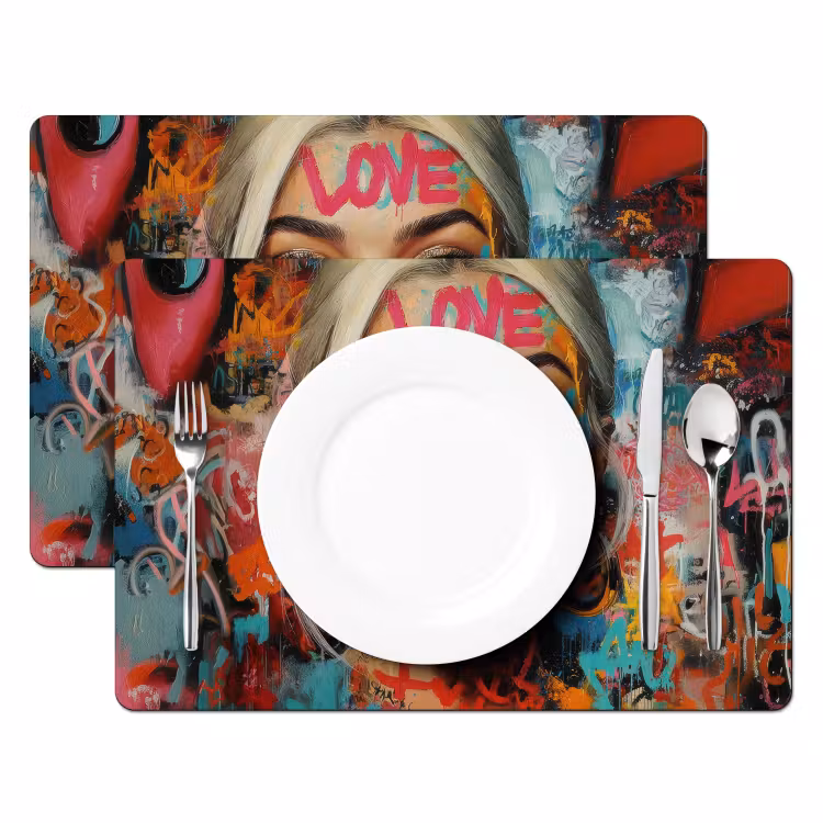 Placemat - 6 stuks - Vrouw - Kauwgom - Graffiti - Love — 2