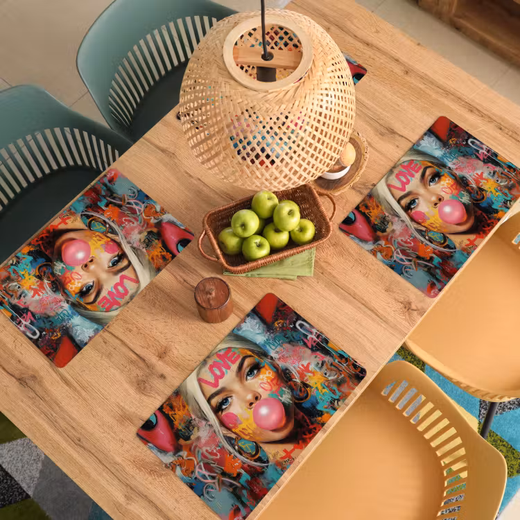 Placemat - 6 stuks - Vrouw - Kauwgom - Graffiti - Love — 6