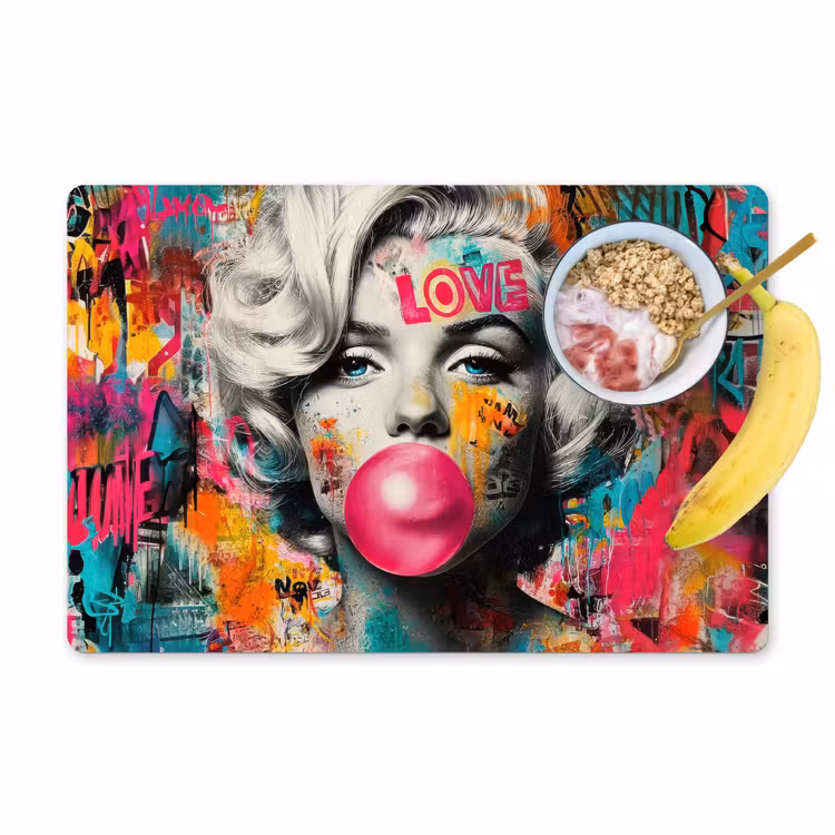 Placemat - 6 stuks - Vrouw - Kauwgom - Graffiti - Neonkleuren — 1