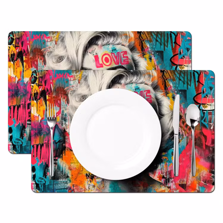 Placemat - 6 stuks - Vrouw - Kauwgom - Graffiti - Neonkleuren — 2