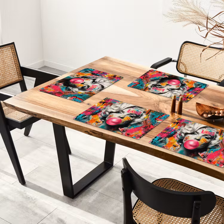 Placemat - 6 stuks - Vrouw - Kauwgom - Graffiti - Neonkleuren — 5
