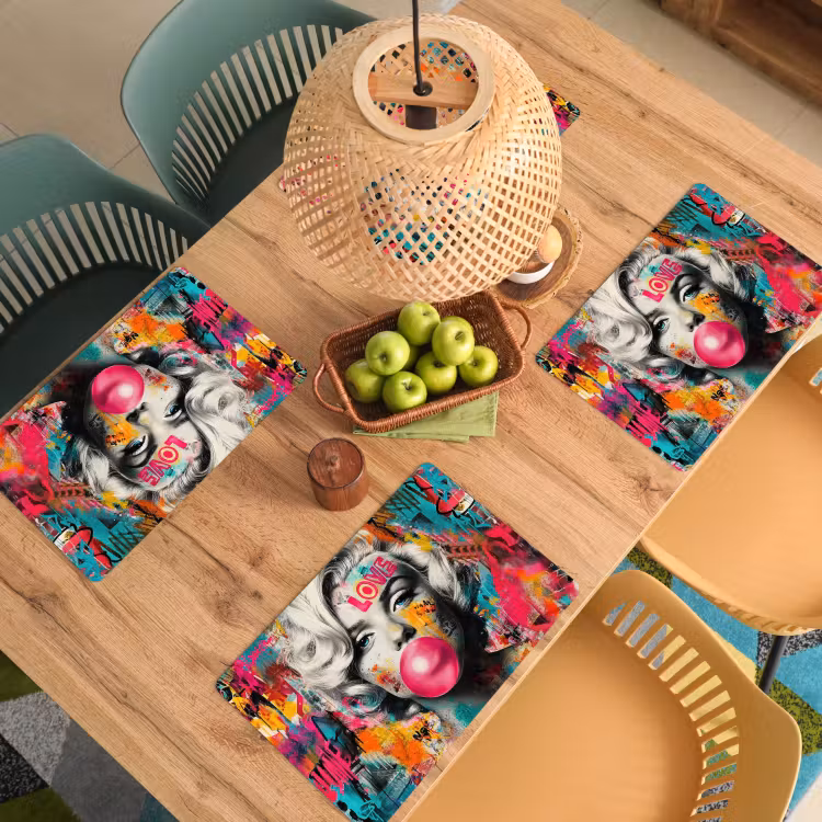 Placemat - 6 stuks - Vrouw - Kauwgom - Graffiti - Neonkleuren — 6