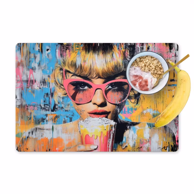 Placemat - 6 stuks - Zonnebril - Vrouw - Kleurrijk - Verfspetters — 1