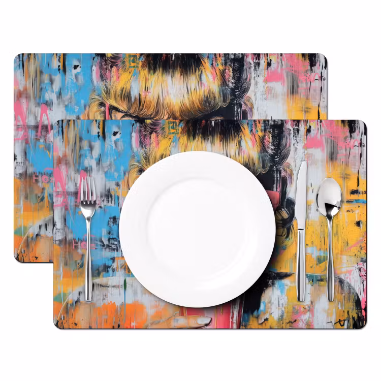 Placemat - 6 stuks - Zonnebril - Vrouw - Kleurrijk - Verfspetters — 2