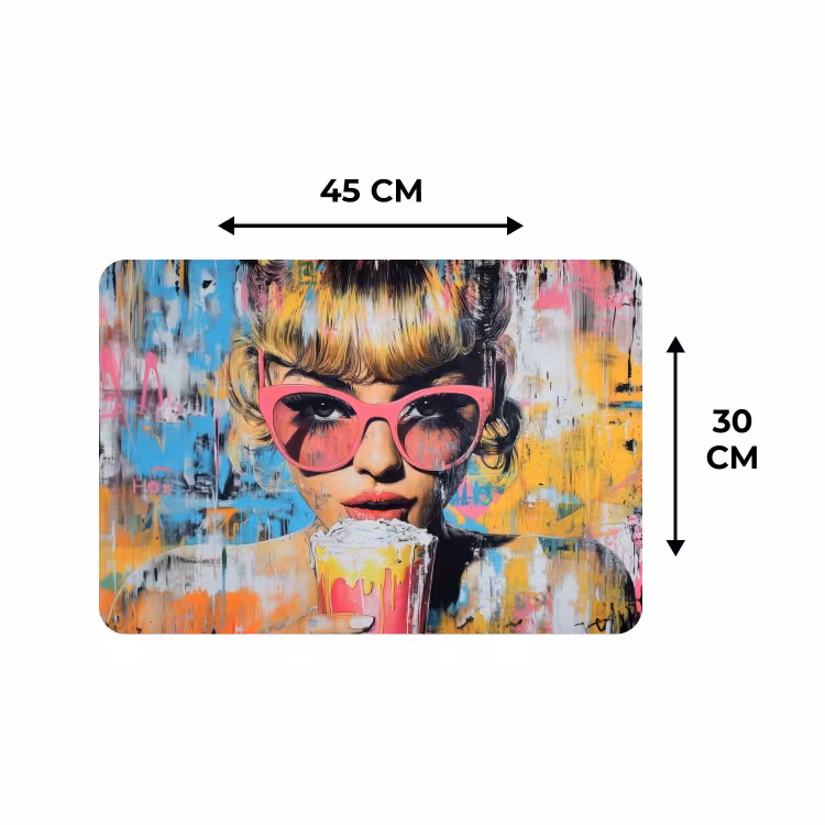 Placemat - 6 stuks - Zonnebril - Vrouw - Kleurrijk - Verfspetters — 3