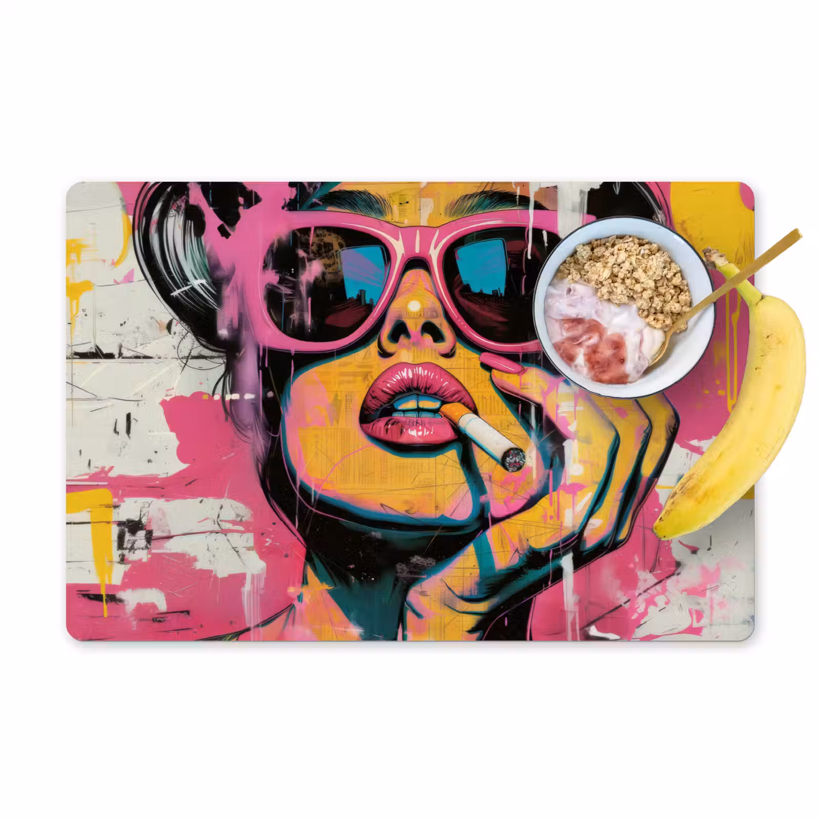Placemat - 6 stuks - Portret - Vrouw - Abstract - Zonnebril — 1