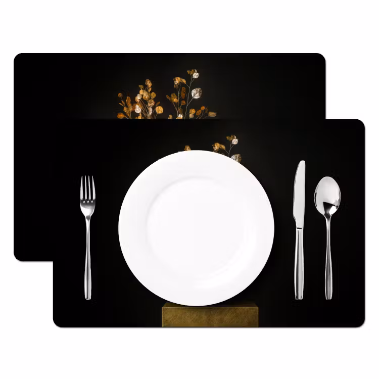 Placemat - 6 stuks - Goudbruine - Bladeren - Vaas - Herfstachtig — 2