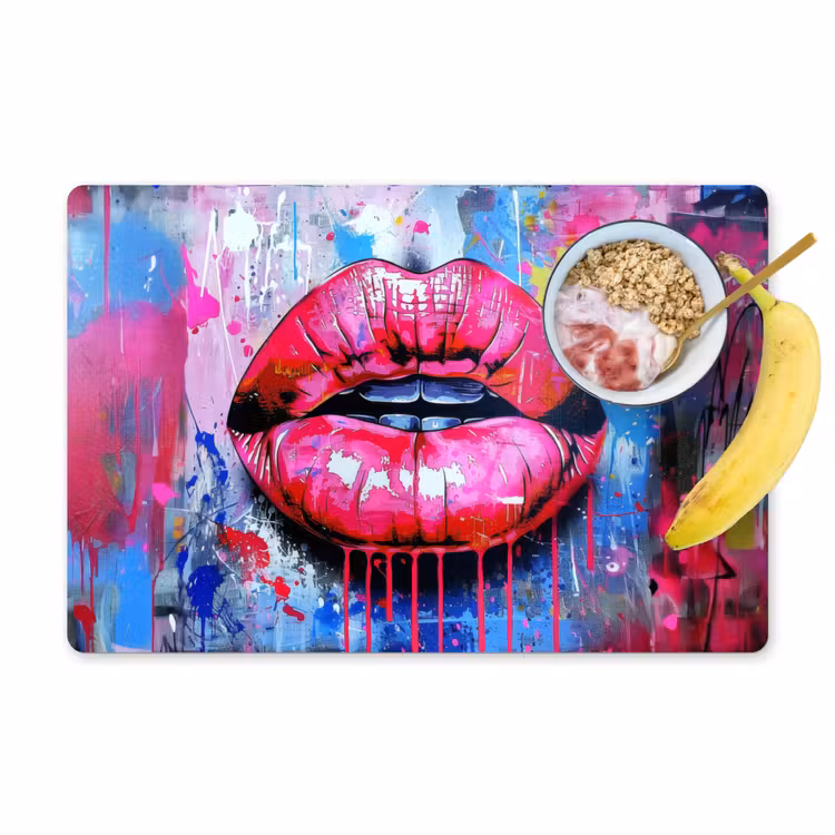 Placemat - 6 stuks - Graffiti - Lippen - Felroze - Geschilderd — 1