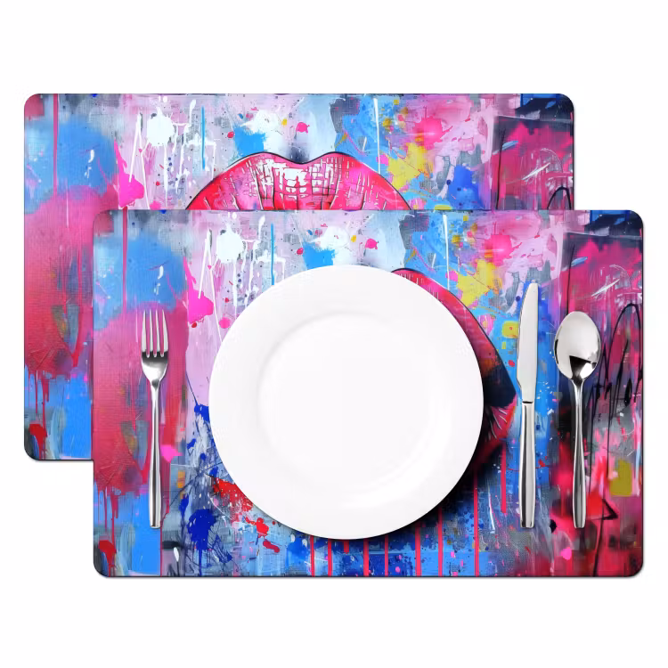Placemat - 6 stuks - Graffiti - Lippen - Felroze - Geschilderd — 2