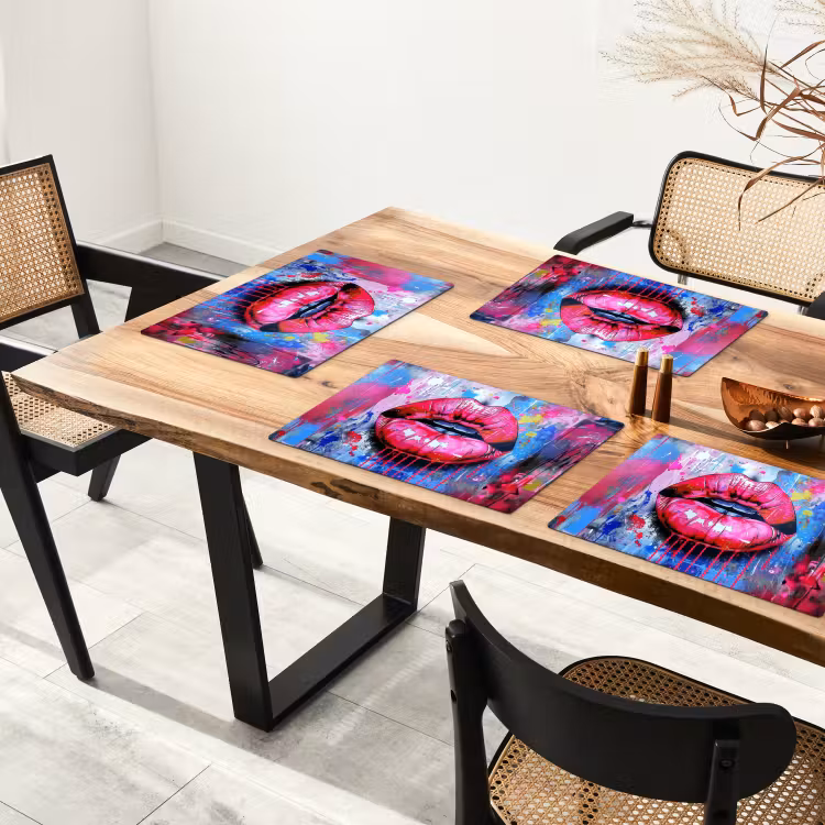 Placemat - 6 stuks - Graffiti - Lippen - Felroze - Geschilderd — 5