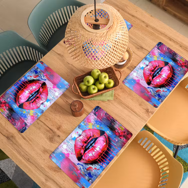 Placemat - 6 stuks - Graffiti - Lippen - Felroze - Geschilderd — 6
