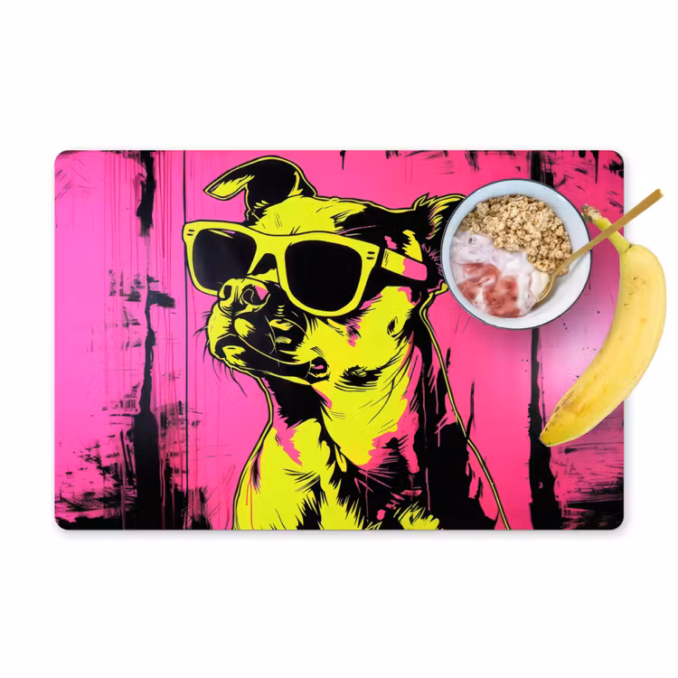 Placemat - 6 stuks - Hond - Zonnebril - Roze - Art — 1