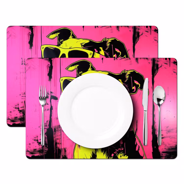 Placemat - 6 stuks - Hond - Zonnebril - Roze - Art — 2