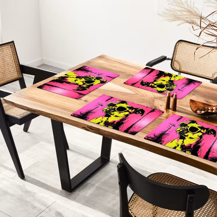 Placemat - 6 stuks - Hond - Zonnebril - Roze - Art — 5