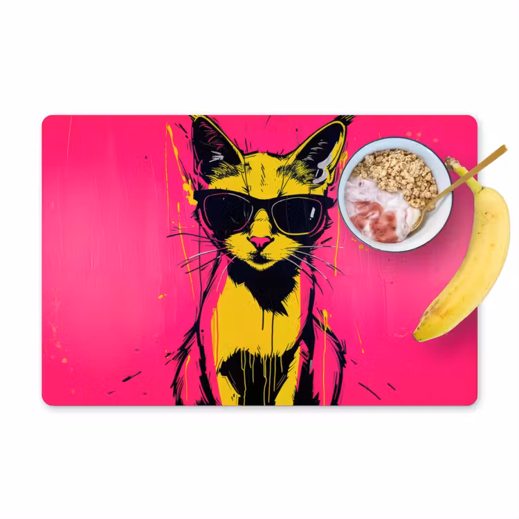 Placemat - 6 stuks - Kat - Art - Zonnebril - Roze — 1