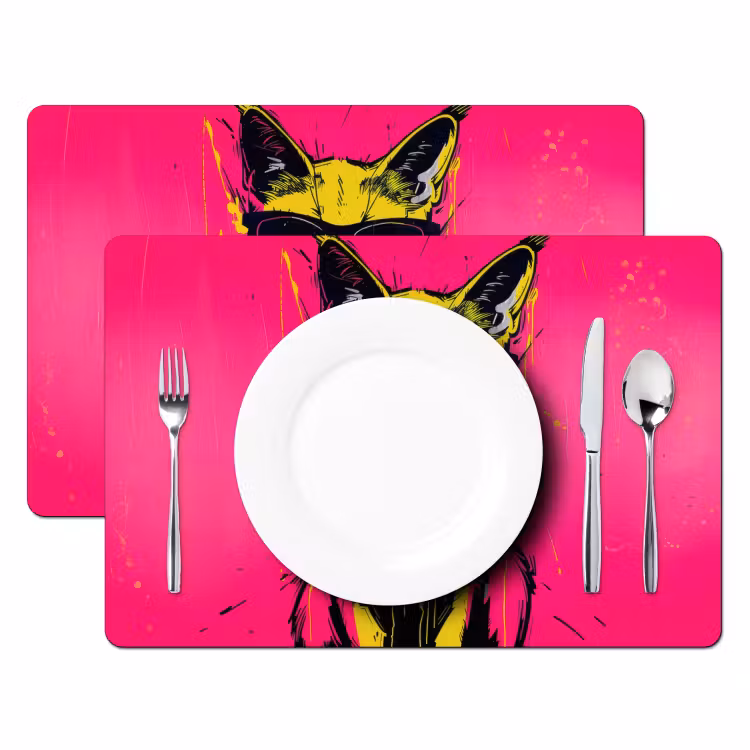 Placemat - 6 stuks - Kat - Art - Zonnebril - Roze — 2