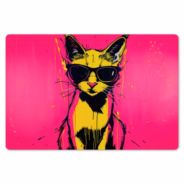 Placemat - 6 stuks - Kat - Art - Zonnebril - Roze — 7