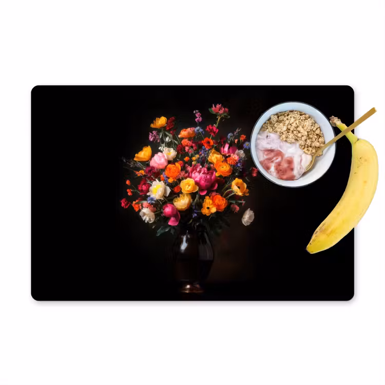 Placemat - 6 stuks - Kleurrijk - Boeket - Vaas - Donkerbruin — 1