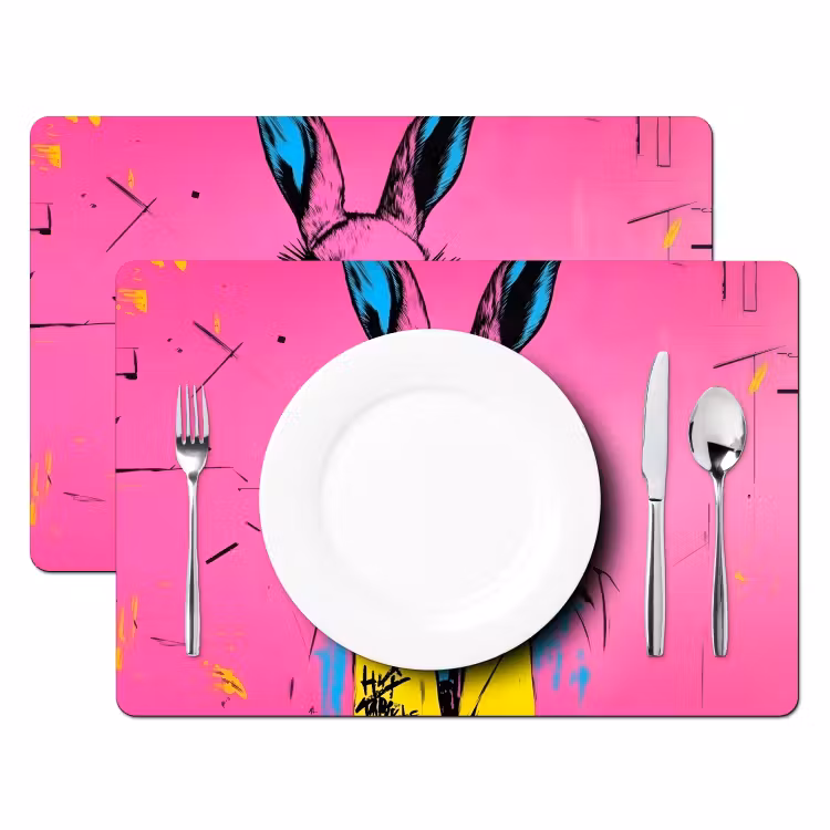 Placemat - 6 stuks - Konijn - Felroze - Sjaal - Abstract — 2