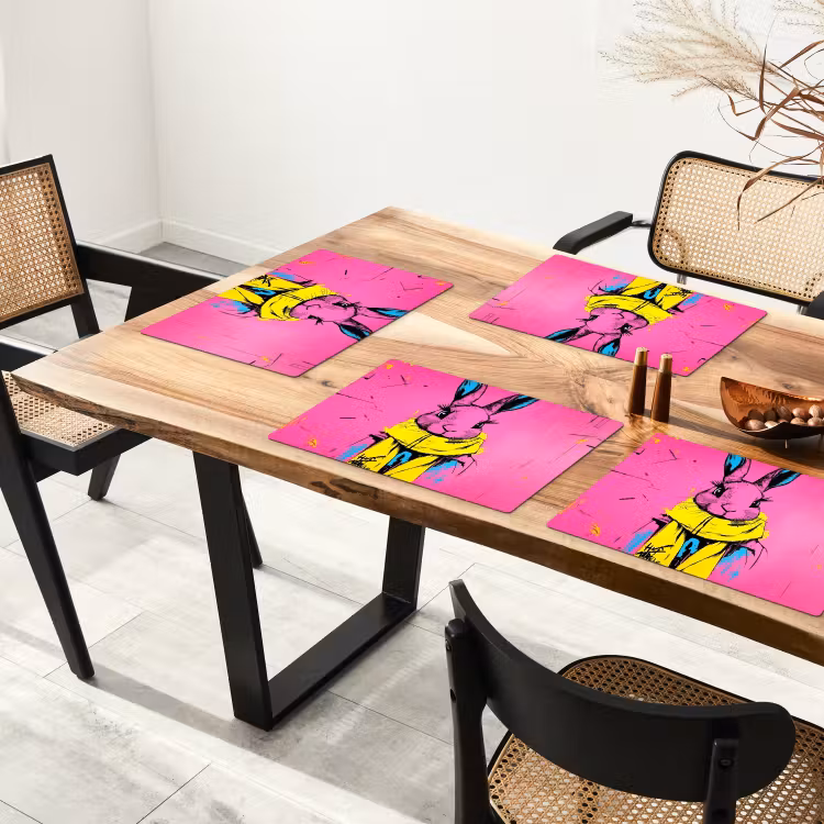 Placemat - 6 stuks - Konijn - Felroze - Sjaal - Abstract — 5