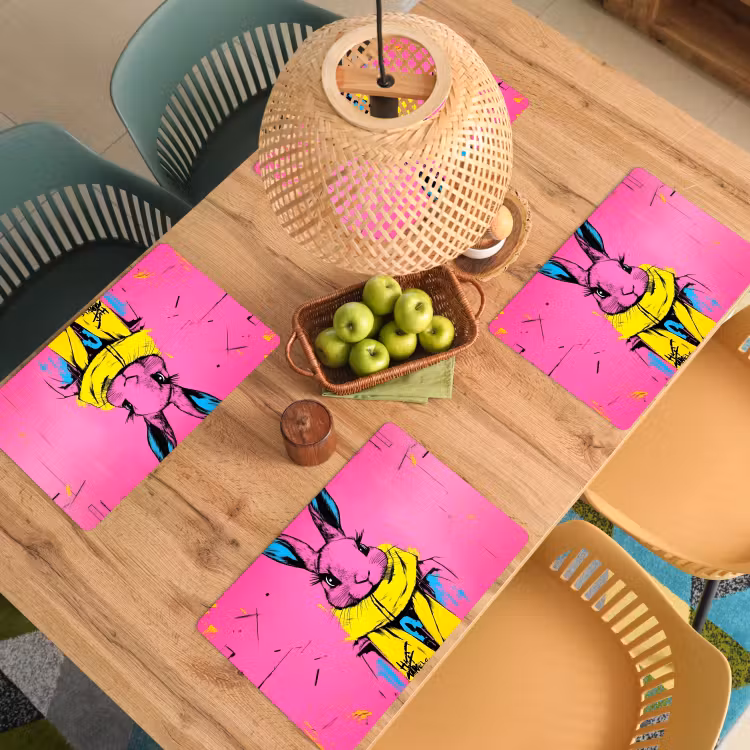 Placemat - 6 stuks - Konijn - Felroze - Sjaal - Abstract — 6