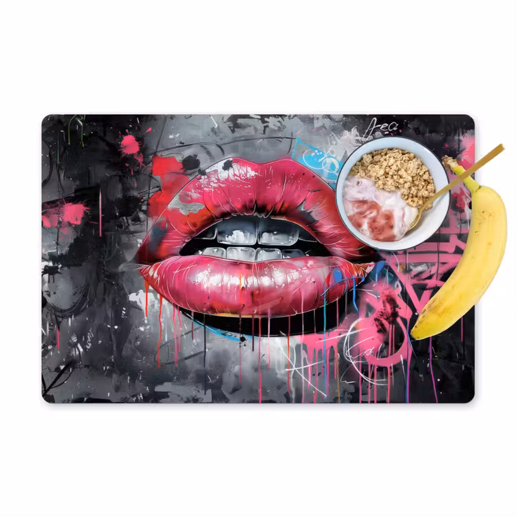 Placemat - 6 stuks - Lippen - Felroze - Graffiti - Verfstrepen — 1