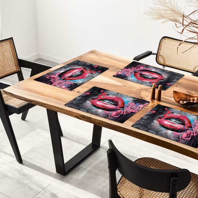 Placemat - 6 stuks - Lippen - Felroze - Graffiti - Verfstrepen — 5