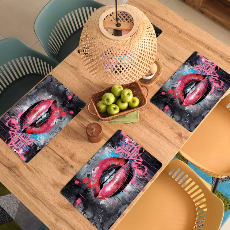 Placemat - 6 stuks - Lippen - Felroze - Graffiti - Verfstrepen — 6