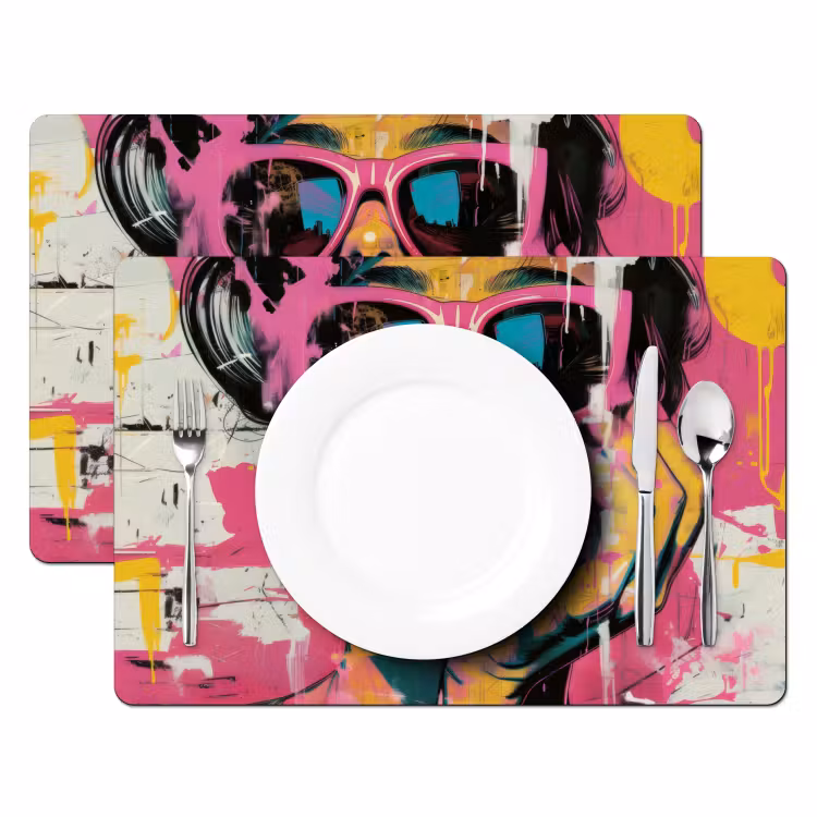 Placemat - 6 stuks - Portret - Vrouw - Abstract - Zonnebril — 2