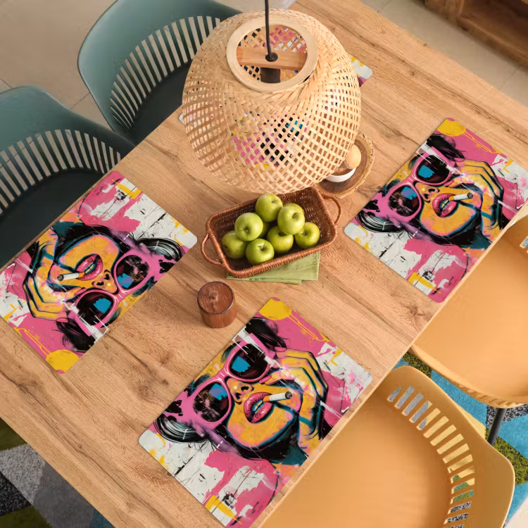 Placemat - 6 stuks - Portret - Vrouw - Abstract - Zonnebril — 6