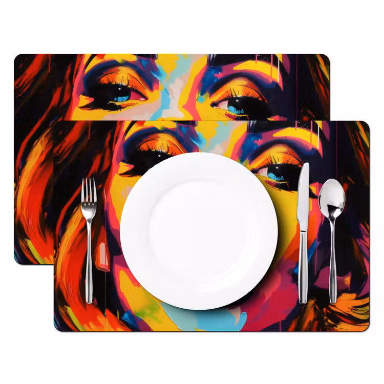 Placemat - 6 stuks - Vrouw - Gezicht - Kleurrijk — 2