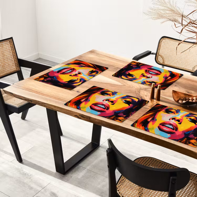 Placemat - 6 stuks - Vrouw - Gezicht - Kleurrijk — 5