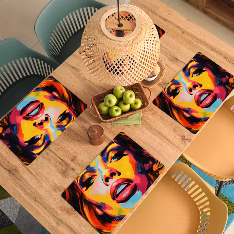Placemat - 6 stuks - Vrouw - Gezicht - Kleurrijk — 6