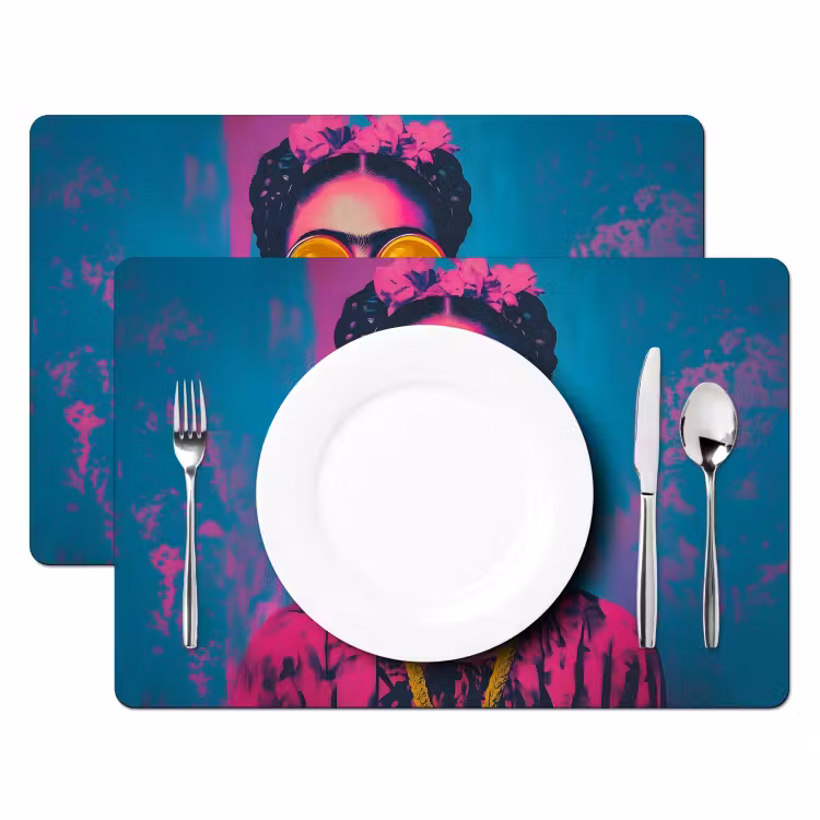 Placemat - 6 stuks - Vrouw - Kauwgom - Zonnebril - Oranje — 2