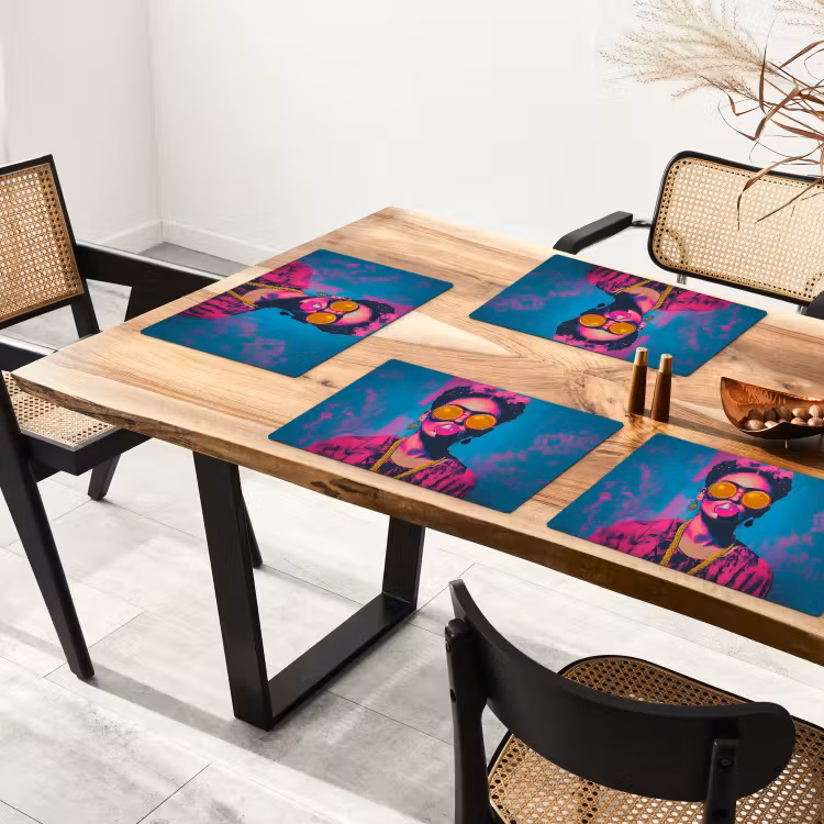 Placemat - 6 stuks - Vrouw - Kauwgom - Zonnebril - Oranje — 5
