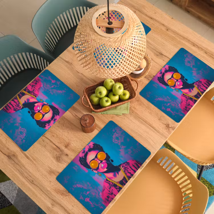 Placemat - 6 stuks - Vrouw - Kauwgom - Zonnebril - Oranje — 6