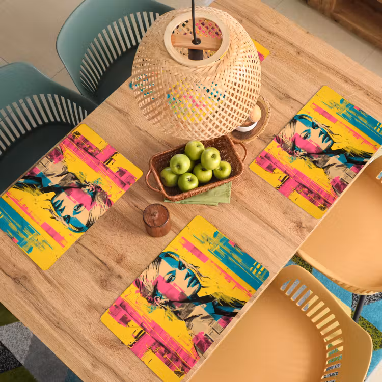 Placemat - 6 stuks - Vrouw - Verfstrepen - Gekleurd — 6